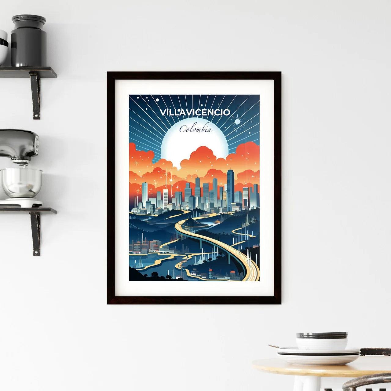 Vibrant Art Depiction of Villavicencio Skyline with Roadway and Bridge Default Title