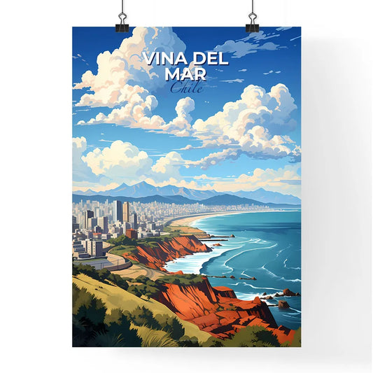 Vibrant Skyline City Painting: Vina del Mar on a Cliff by the Ocean Default Title