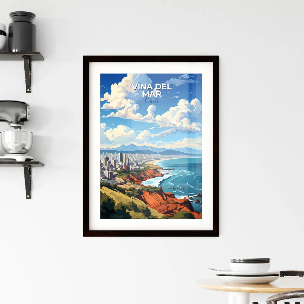 Vibrant Skyline City Painting: Vina del Mar on a Cliff by the Ocean Default Title
