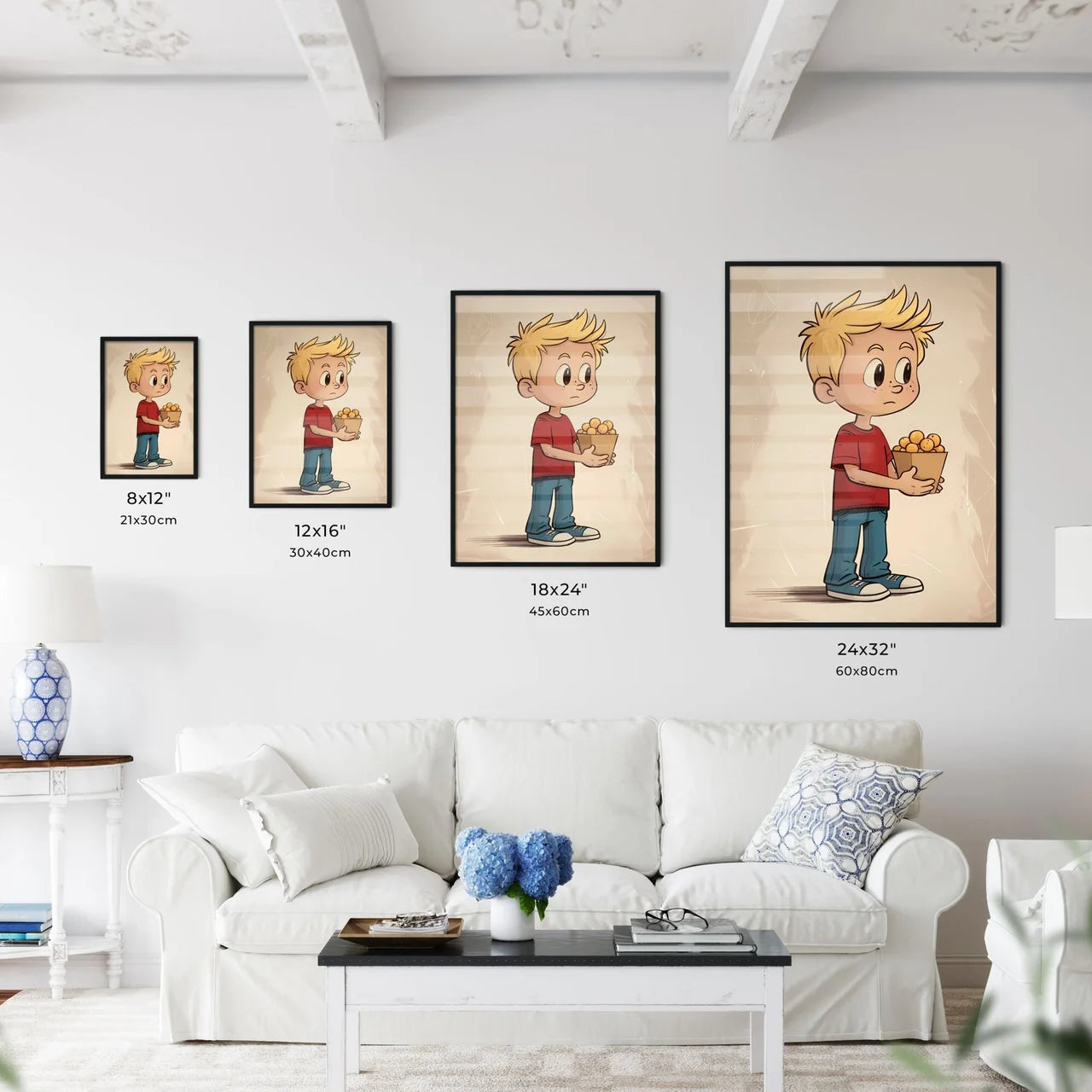 Vintage cartoon boy blonde hair red shirt bl - Kitchen Hangings