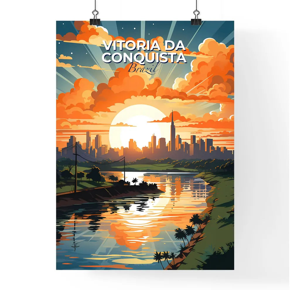 Vibrant Cityscape Painting: Vitoria da Conquista Brazil River Urban Skyline Art Default Title