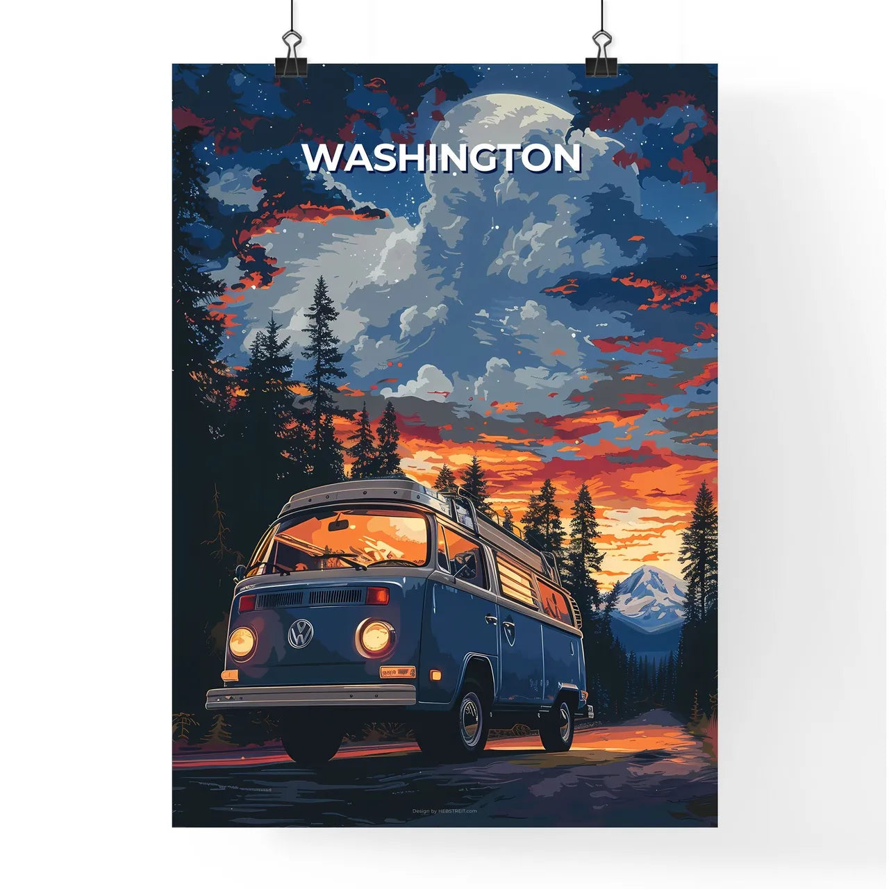 Artistic Van Painting on Dirt Road Amidst Na Poster
