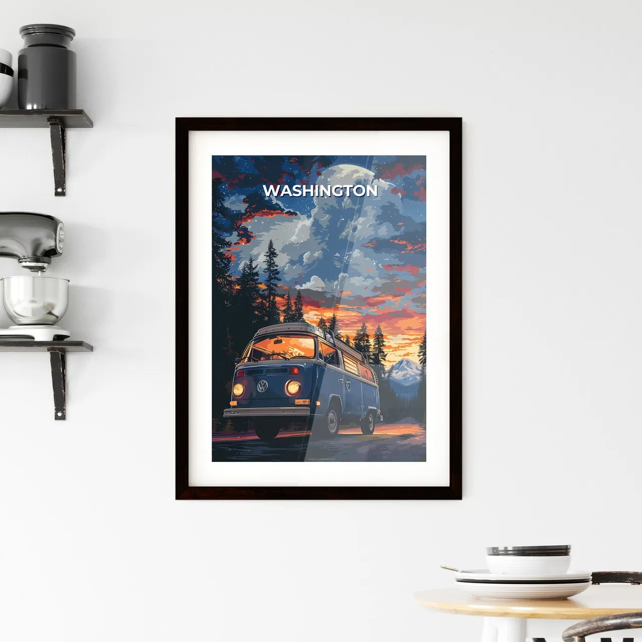 Artistic Van Painting on Dirt Road Amidst Na Framed Print