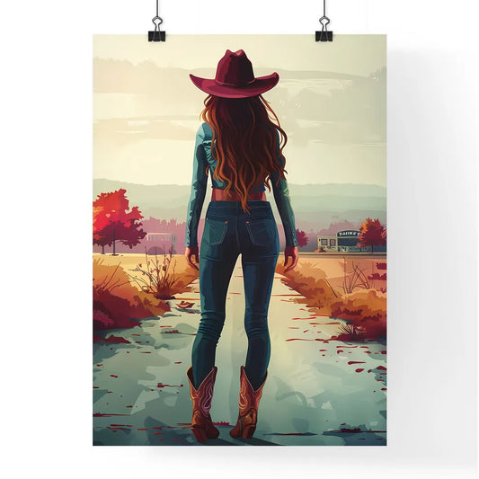 Art Deco Woman in Blue Jeans and Cowboy Boot Poster