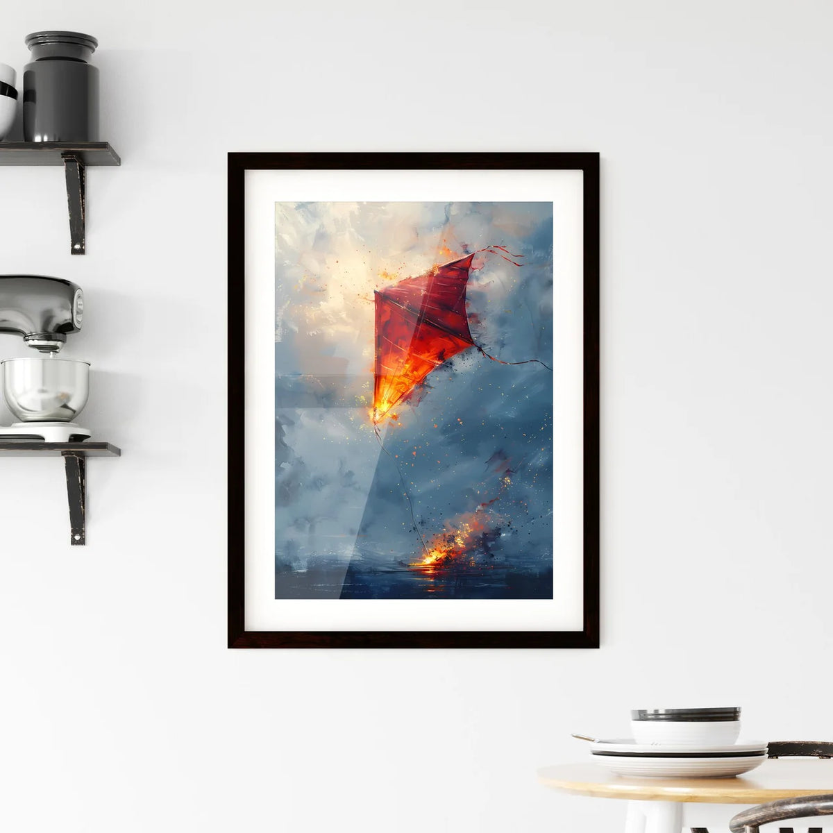 Vibrant Watercolor Kite Sky Ar Framed Print