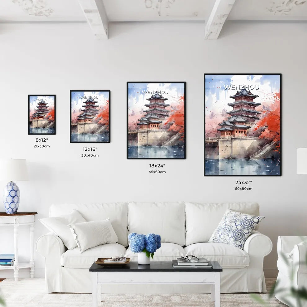 Wenzhou China Skyline Painting of a Pagoda on a Bridge Art Print Wall Decor Default Title
