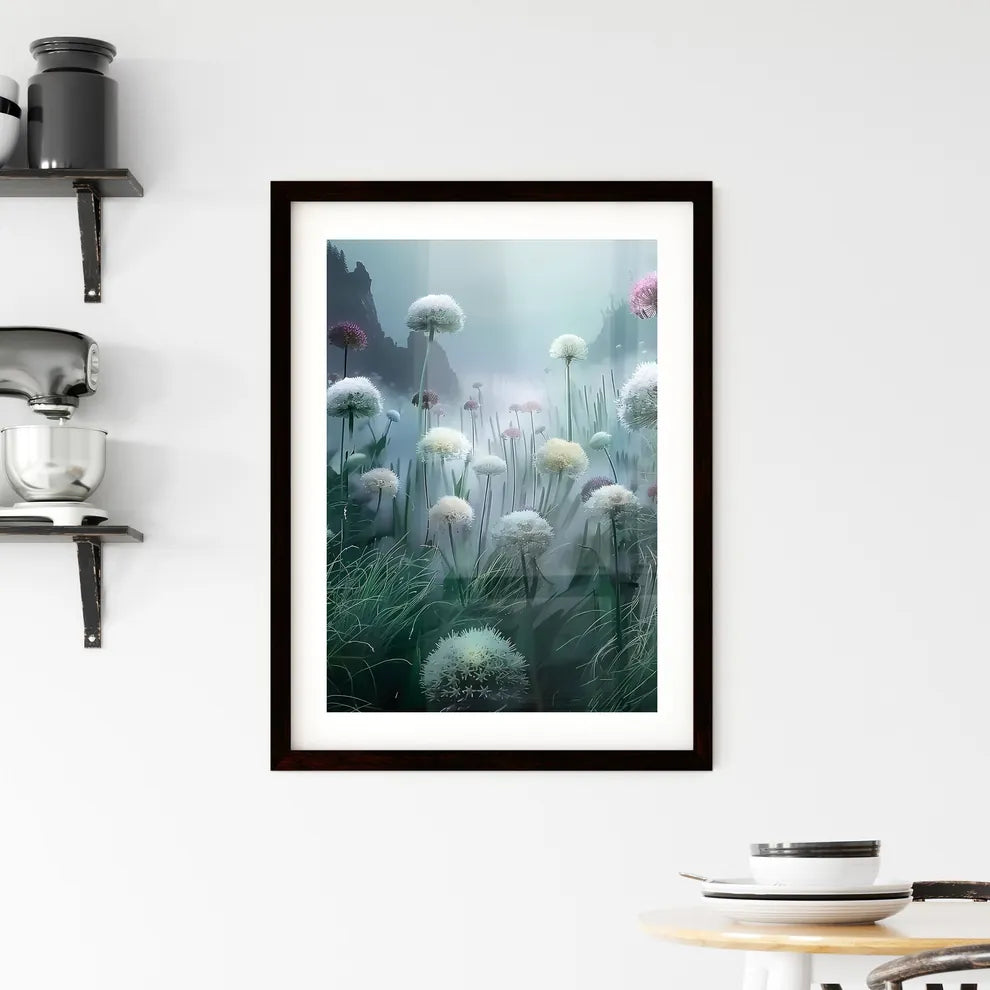 Vibrant Underwater World of Alliums: An Artistic Tapestry in White Framed Print