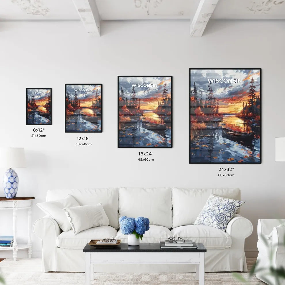Vibrant Wisconsin River Watercolor Sunset Sc - Kitchen Hangings
