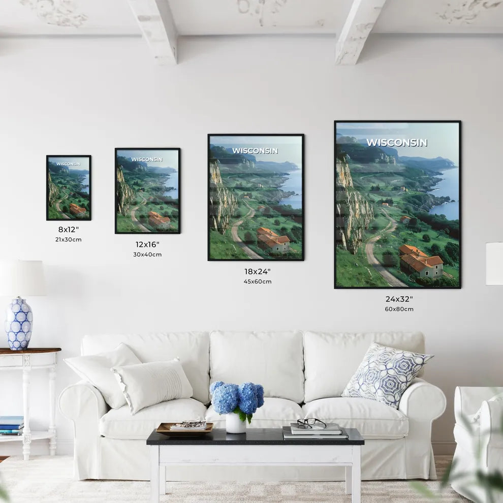 Vibrant Painting Depicting a Road to a Body of Water in Wisconsin, USA Size Chart
