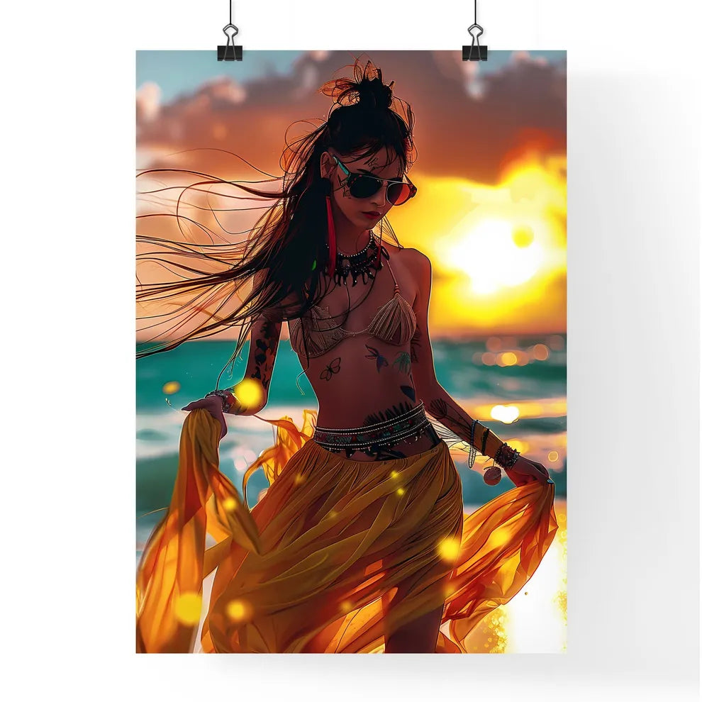 Vibrant Art Nouveau Print Woman Tropical Sun Poster
