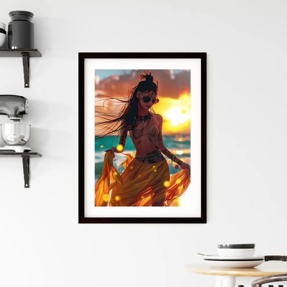 Vibrant Art Nouveau Print Woman Tropical Sun Framed Print