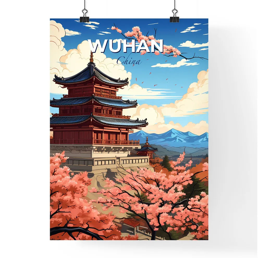 Wuhan China Skyline Vibrant Pagoda Painting Urban Landscape Mountains Trees Default Title