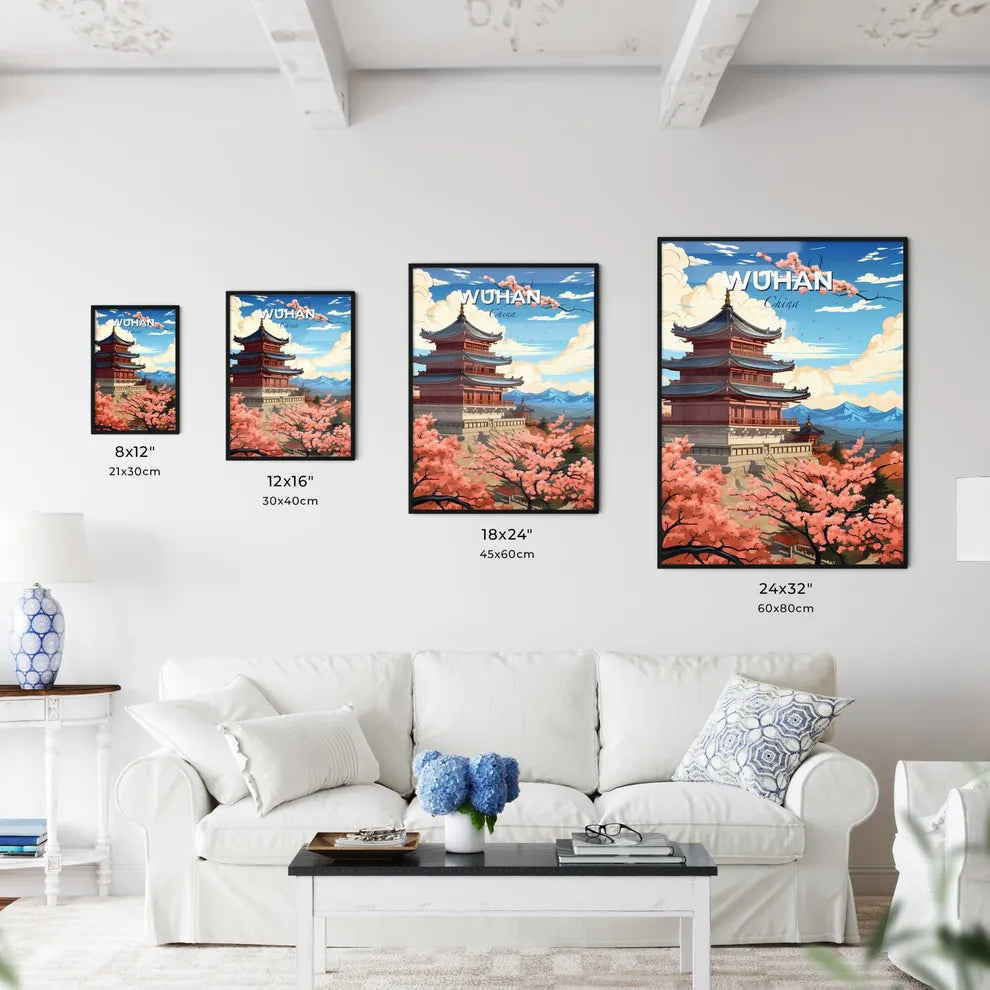 Wuhan China Skyline Vibrant Pagoda Painting Urban Landscape Mountains Trees Default Title