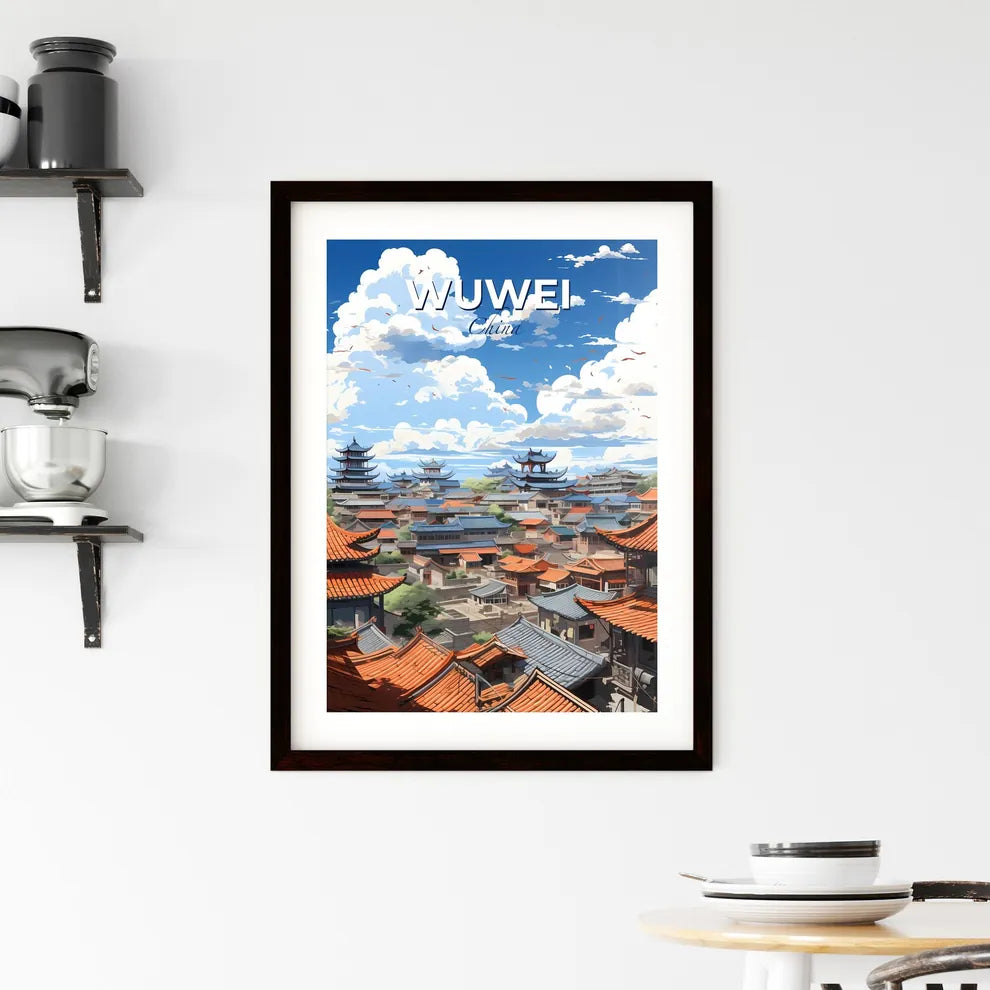 Wuwei, China City Skyline Painting Cityscape Artwork Vibrant Colorful Roofs Architecture Trees Artistic Default Title