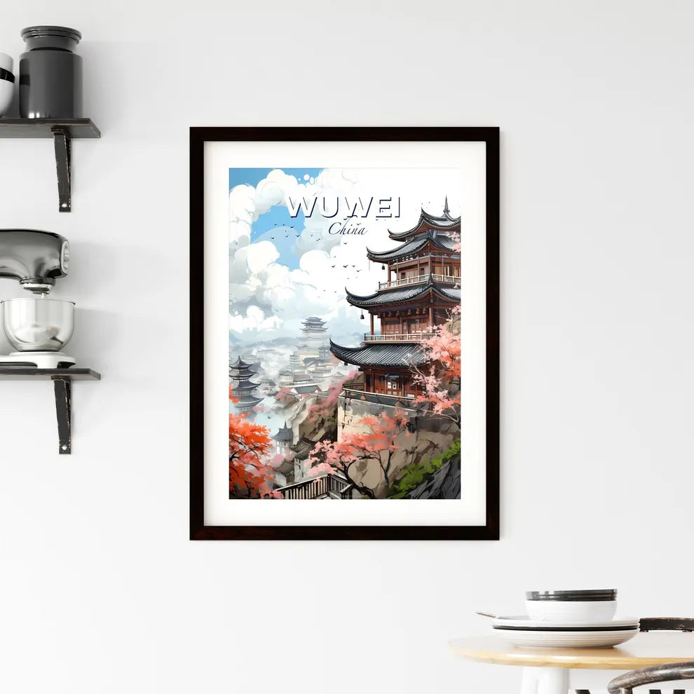 Wuwei China Cityscape - Artistic Building on a Cliff with Trees and Clouds Default Title