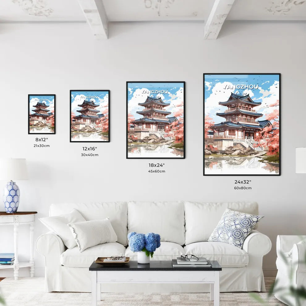 Yangzhou China Skyline Vivid Painting Architecture Building Pond Trees Colorful Artistic Default Title