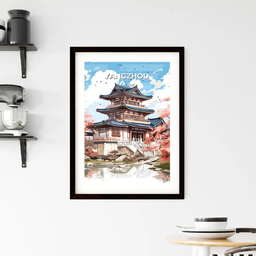 Yangzhou China Skyline Vivid Painting Architecture Building Pond Trees Colorful Artistic Default Title