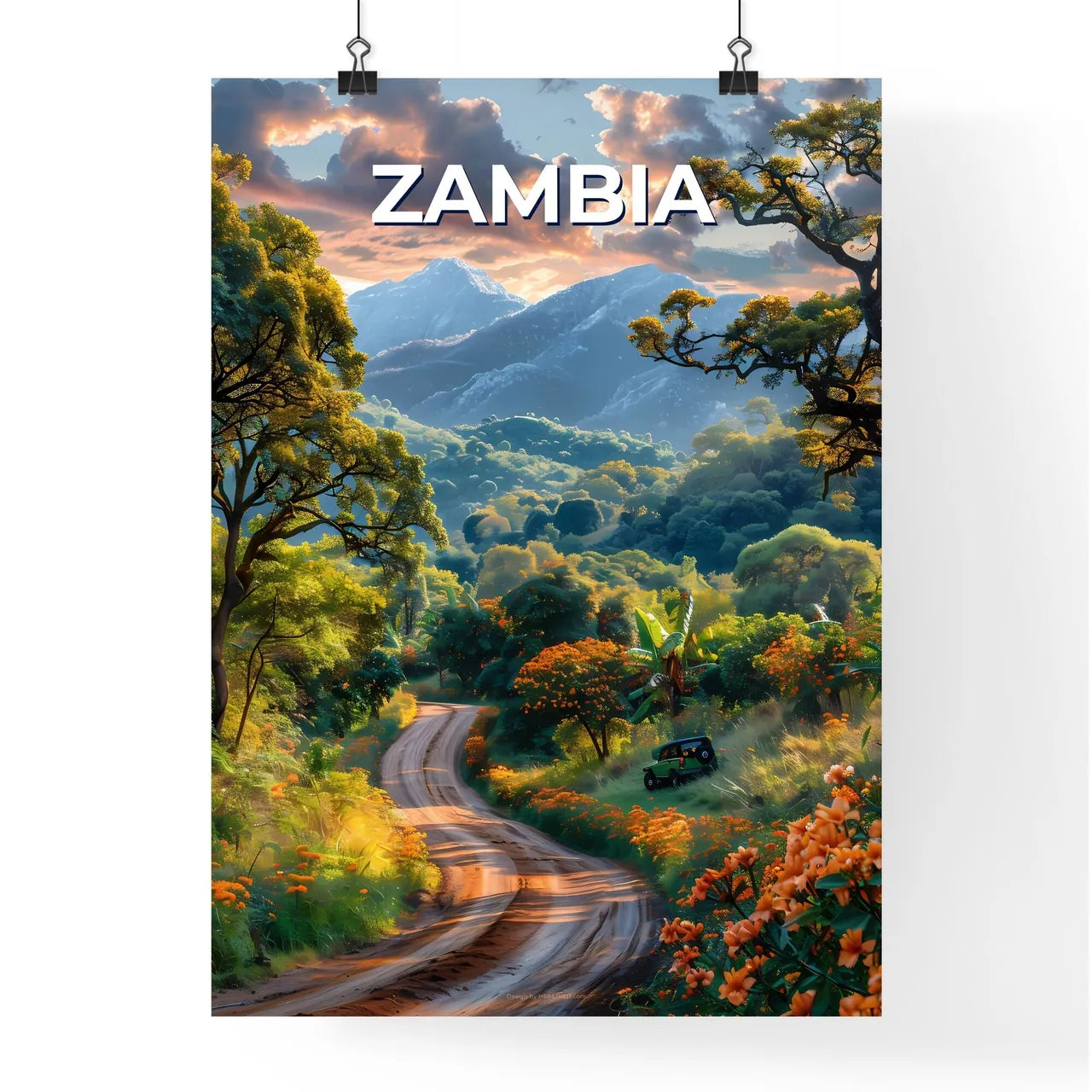 Vibrant Painting Depicting a Road Through a  Poster