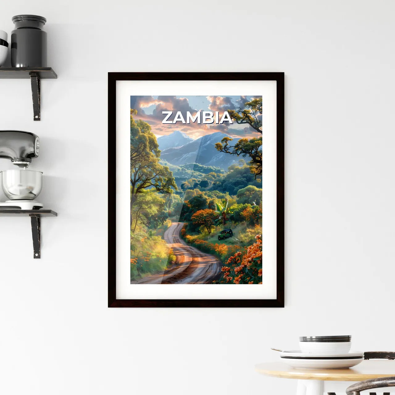 Vibrant Painting Depicting a Road Through a  Framed Print