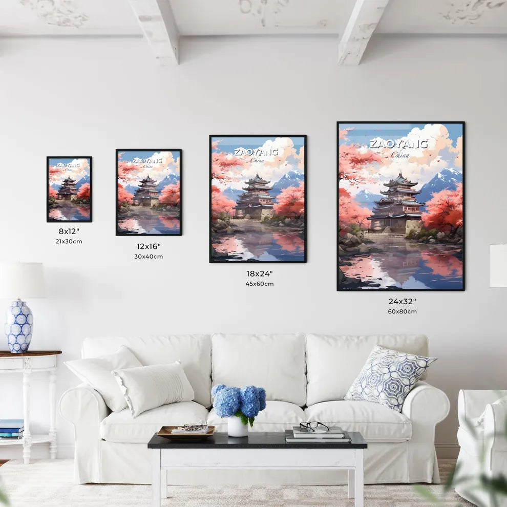 China Skyline Abstract - Vibrant Painting of a Building With a Lake and Mountains Default Title