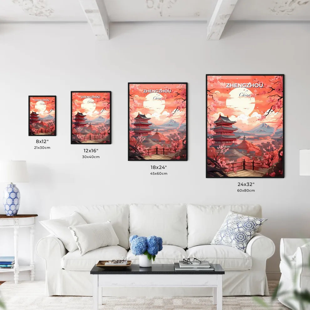 Chinese Art Painting Pagoda Mountains Skyline Landscape Zhengzhou China Default Title