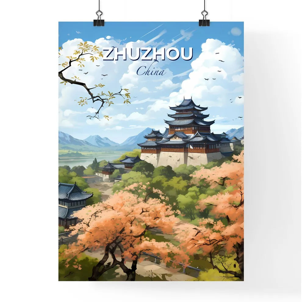 Zhuzhou China Skyline Painting - Vibrant Art with Pagoda and Greenery Default Title