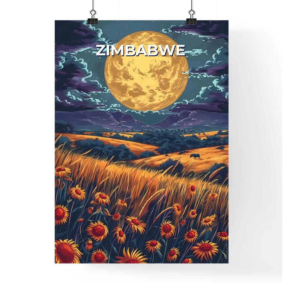 Vibrant African Flower Field Under a Majesti Poster