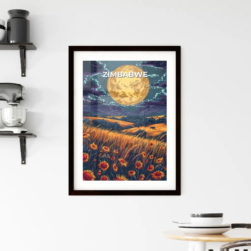 Vibrant African Flower Field Under a Majesti Framed Print