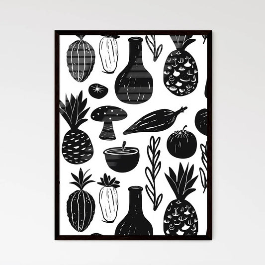 Handcrafted Black and White Fruits Doodle Pa - Framed Art Print