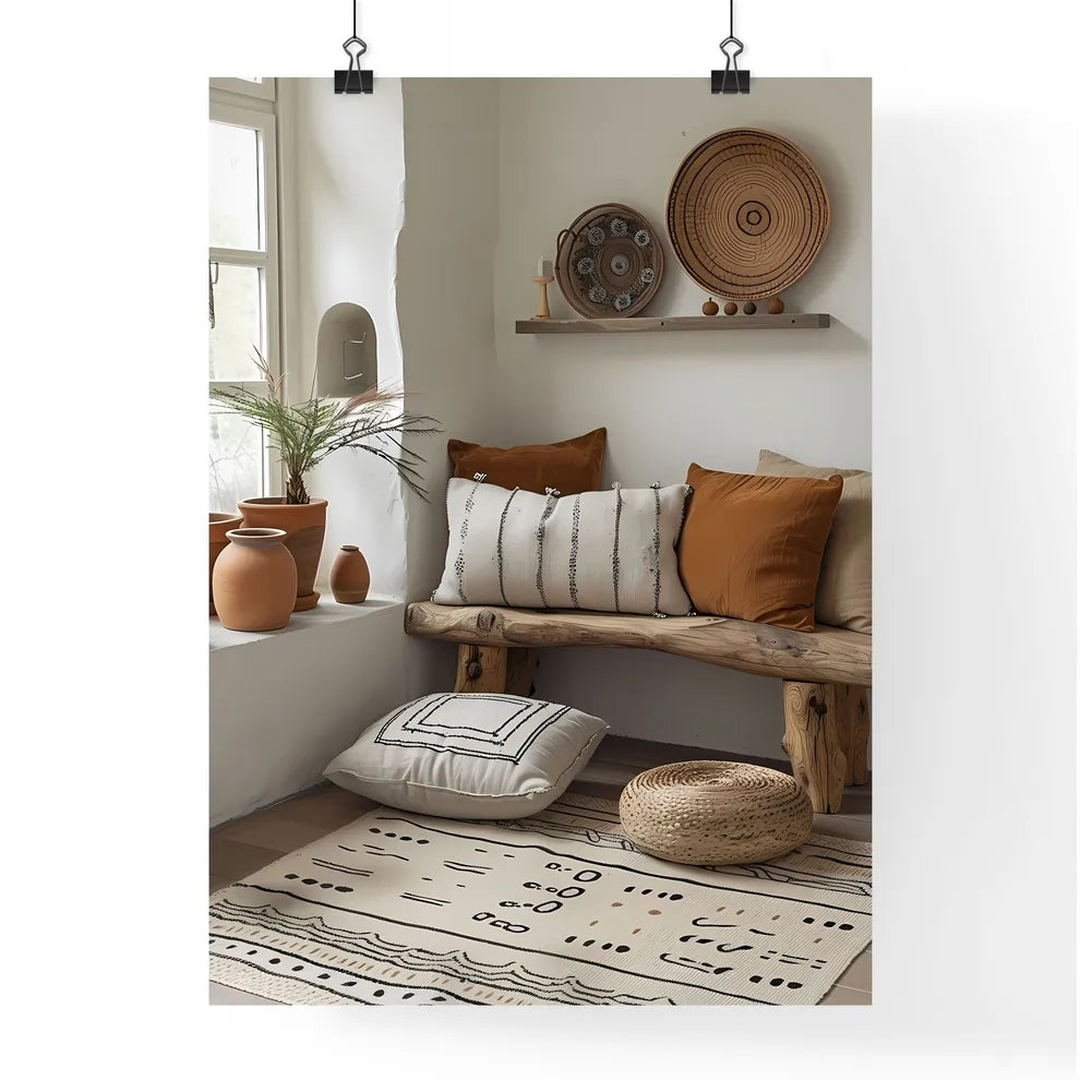 Bohemian Line Art Print Black and White Neut Poster