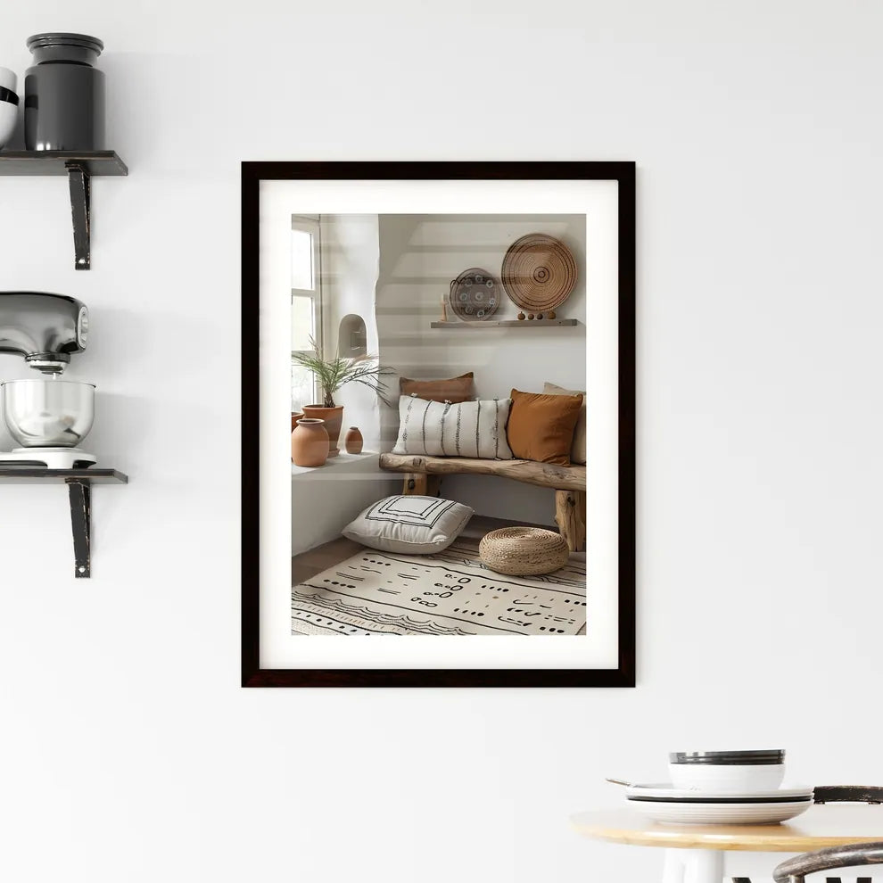 Bohemian Line Art Print Black and White Neut Framed Print