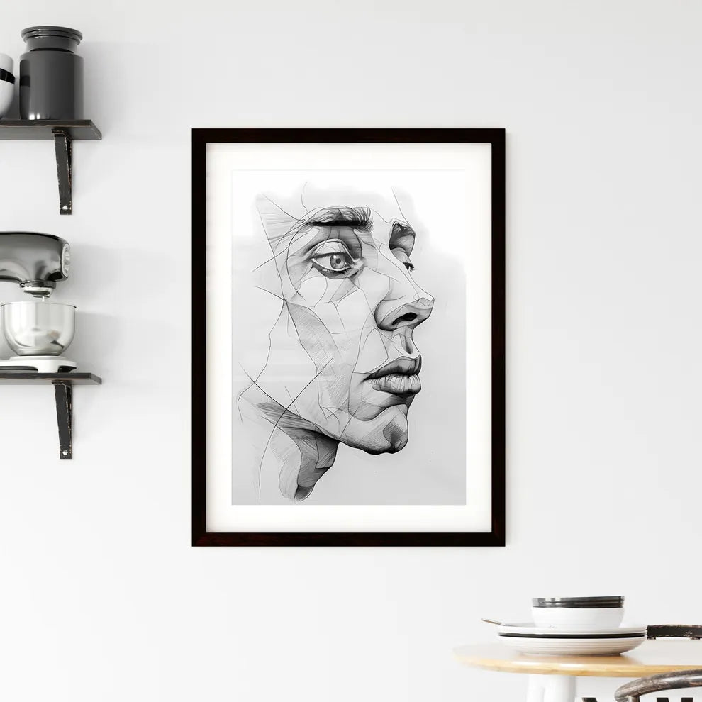 Bold Monochromatic Hand-Drawn Portrait Highl Framed Print