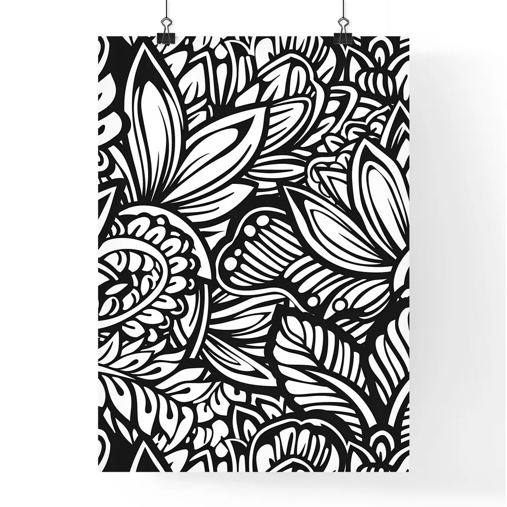 Black and white symmetrical mandala art pain Poster