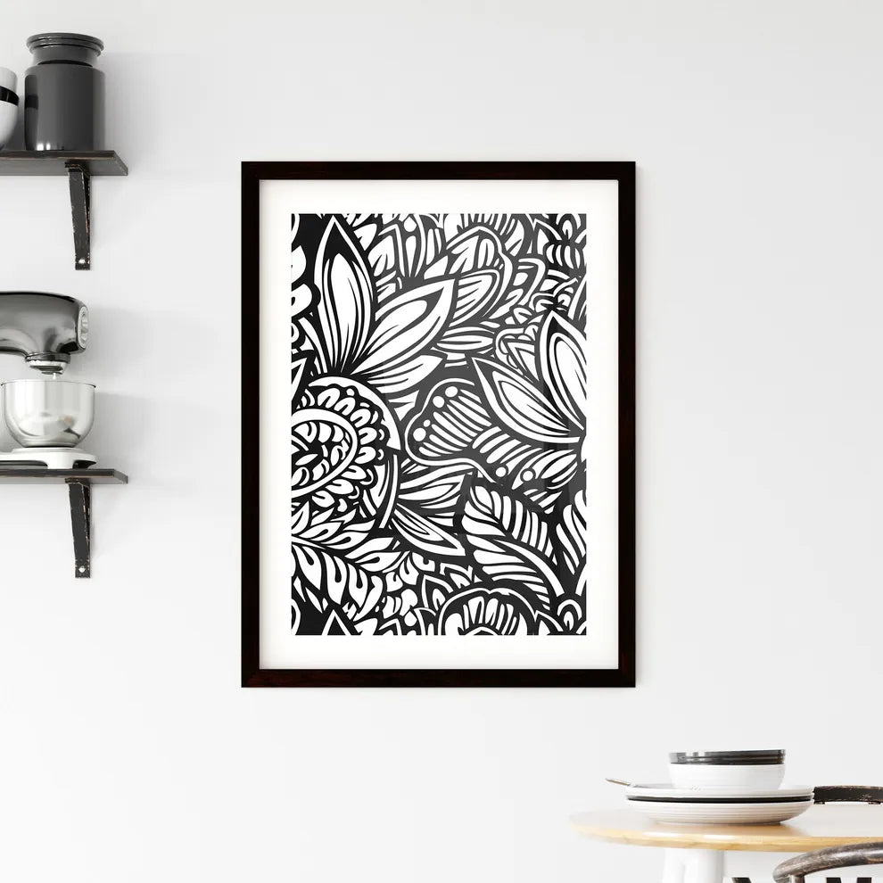 Black and white symmetrical mandala art pain Framed Print