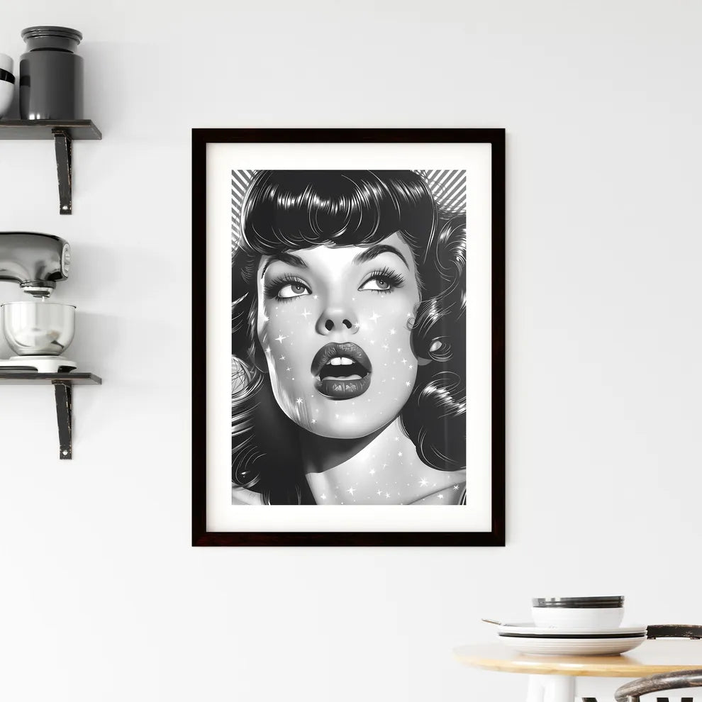 Art Deco Pop Art Style Woman with Curly Hair Framed Print