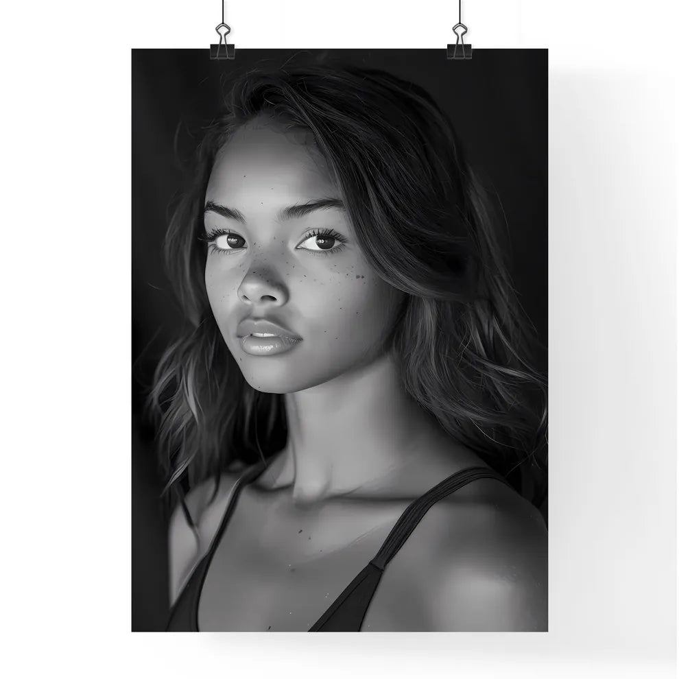 Black and white portrait photography of a fe Poster