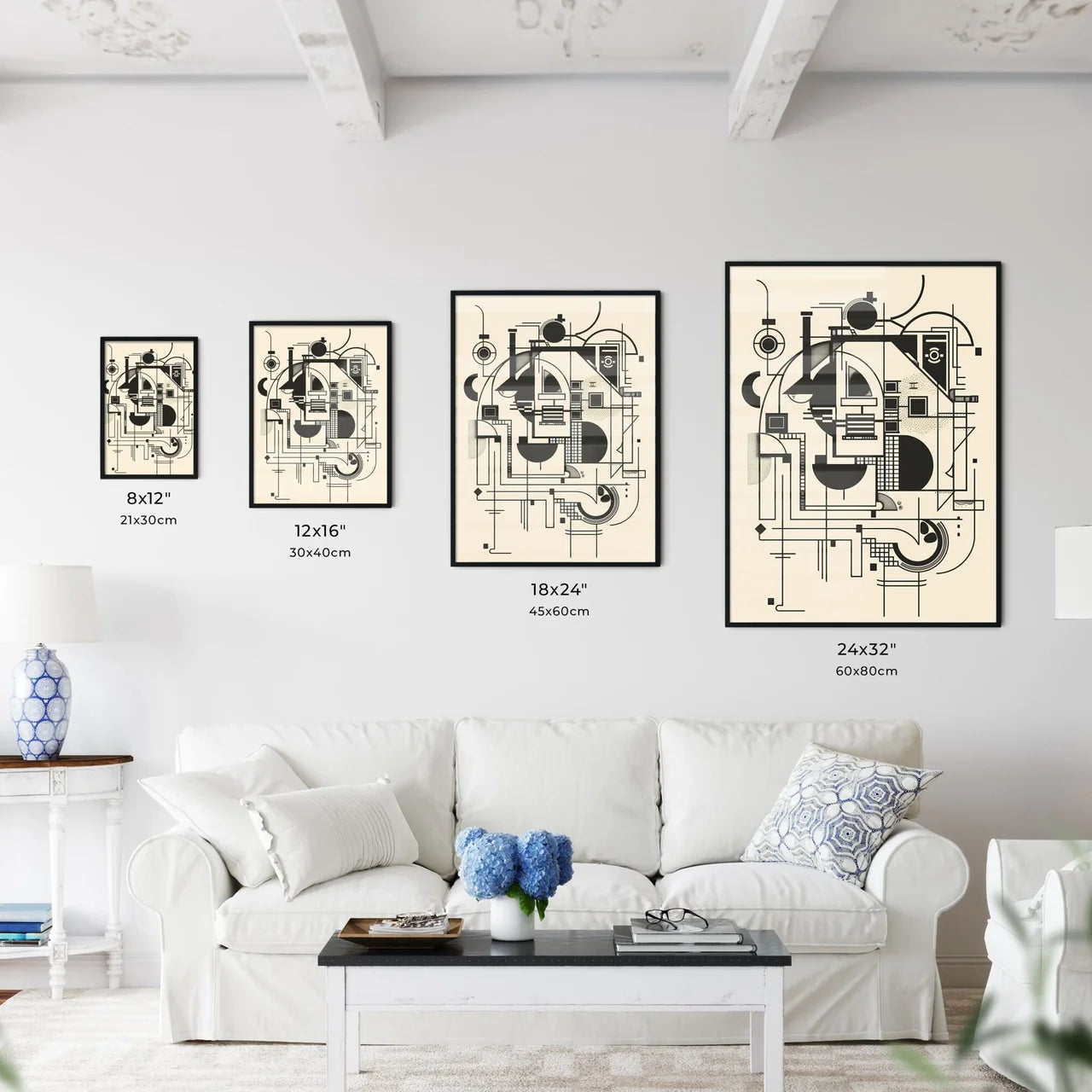 Abstract Black and White Geometric Design Pr - Kitchen Hangings