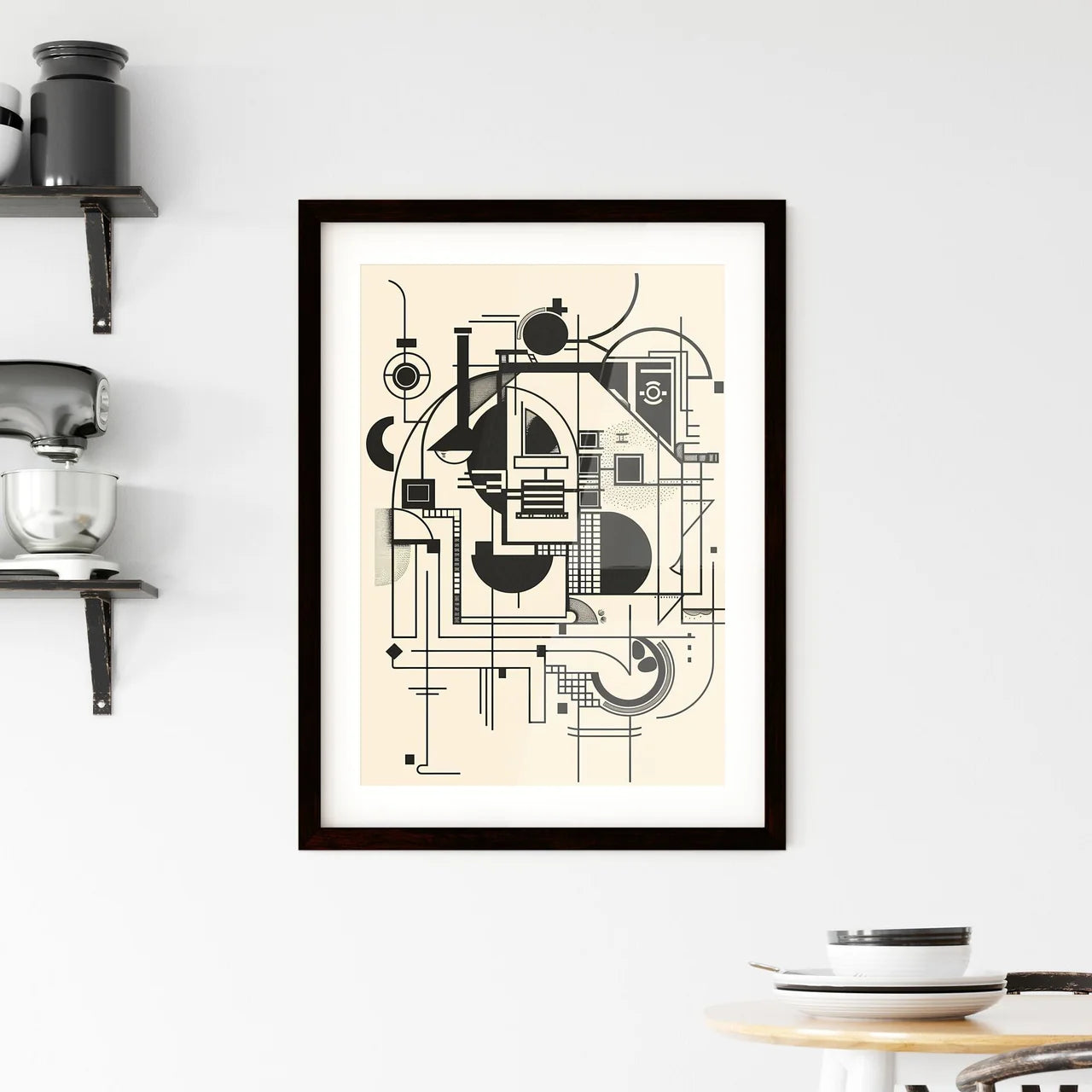 Abstract Black and White Geometric Design Pr Framed Print