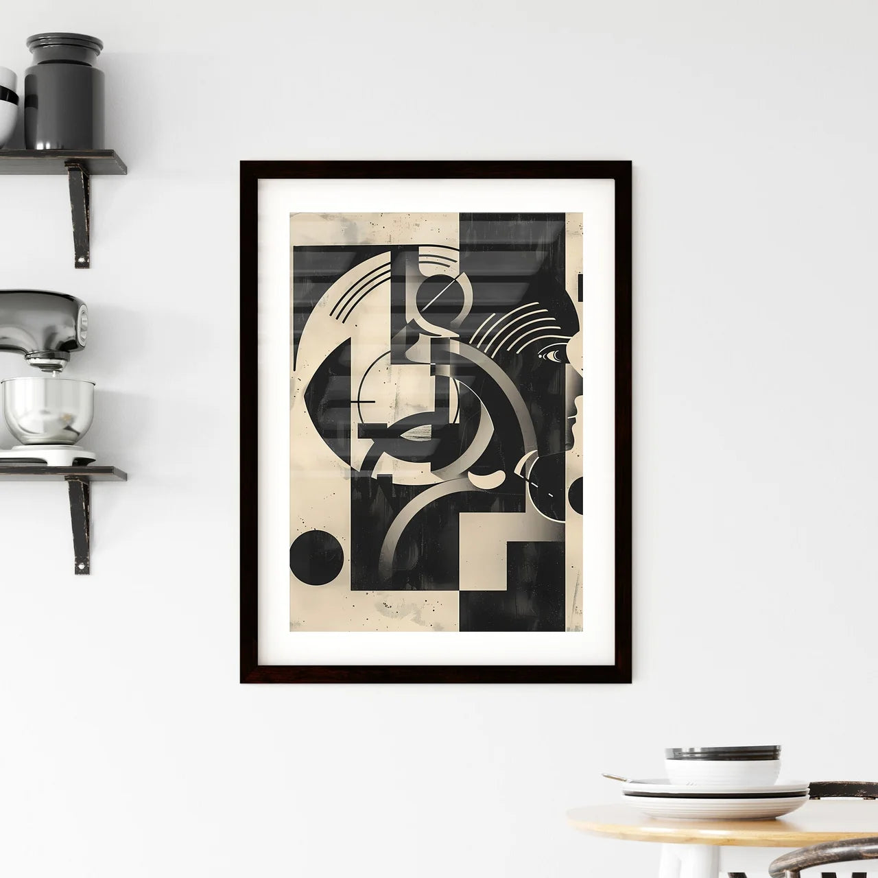 Bauhaus-Inspired Abstract Black-and-White Ar Framed Print