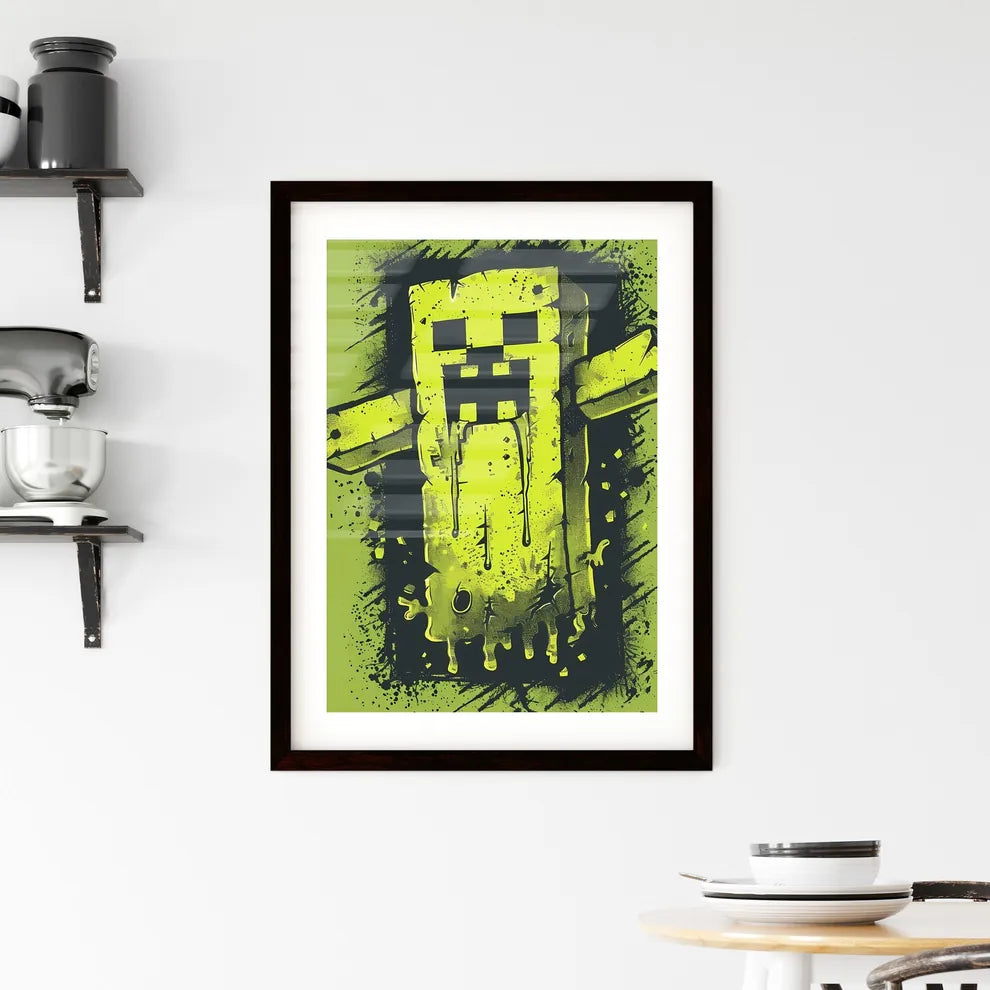 Vibrant Minecraft-Inspired Yellow Cartoon Ch Framed Print