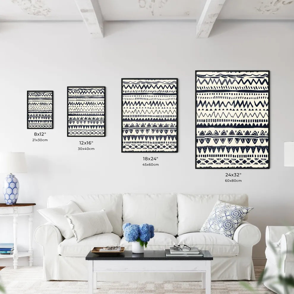 Striking Boho Black White Ethnic Triangle Zi - Kitchen Hangings