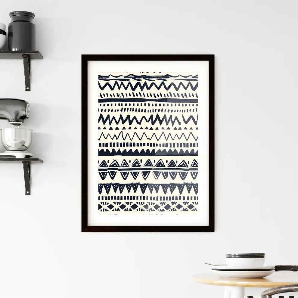 Striking Boho Black White Ethnic Triangle Zi Framed Print