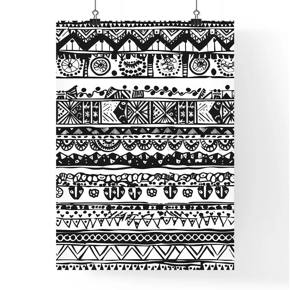Vibrant Black White Boho Ethnic Tribal Artis Poster