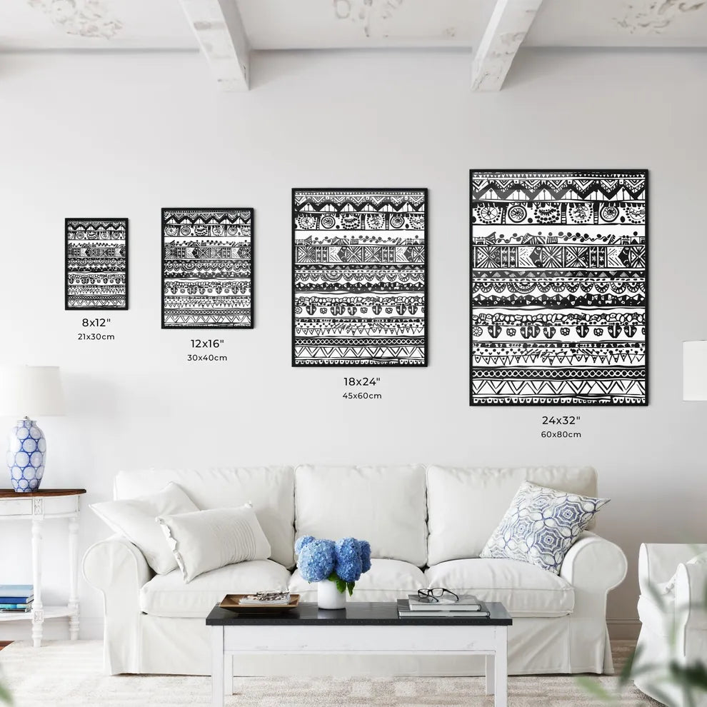 Vibrant Black White Boho Ethnic Tribal Artis - Kitchen Hangings