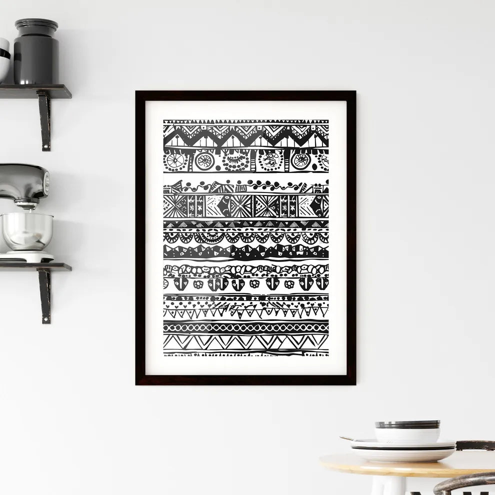 Vibrant Black White Boho Ethnic Tribal Artis Framed Print