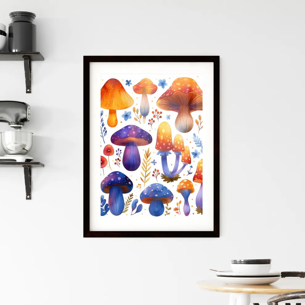 Vibrant Boho Rainbow Mushrooms Art Painting  Framed Print