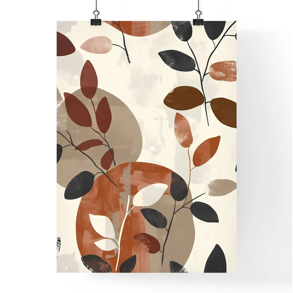 EarthyBohoLeafCirclesPatternArtPaintin Poster
