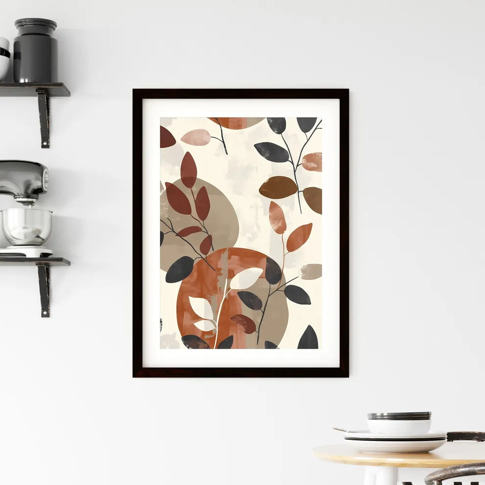 EarthyBohoLeafCirclesPatternArtPaintin Framed Print