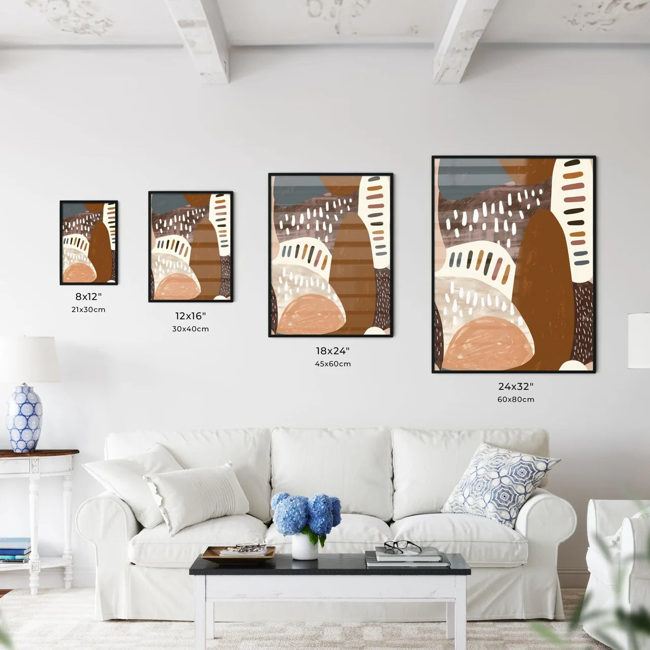 Abstract earth-tone bohemian art Size Chart