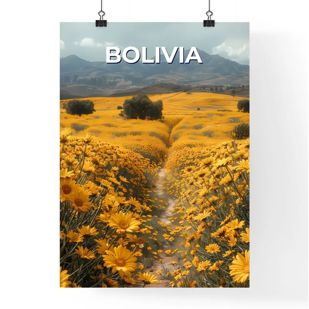 Vibrant Artistic Yellow Flower Field Paintin Poster
